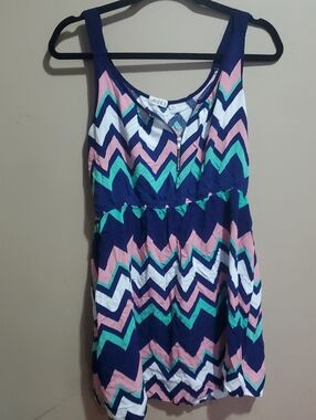 Sleeveless Zigzag Chevron Sundress - Navy, Pink, Teal, White Size Xl